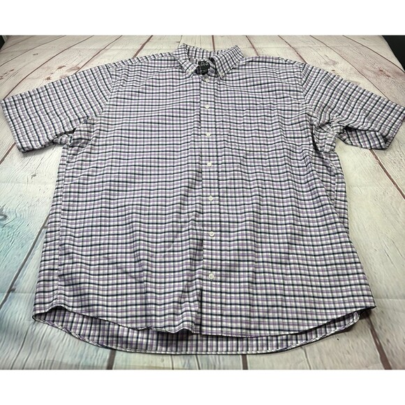 Jos A Bank Travelers Men's XXL Button Down Shirt Short Sleeve Purple White Check - Picture 2 of 9